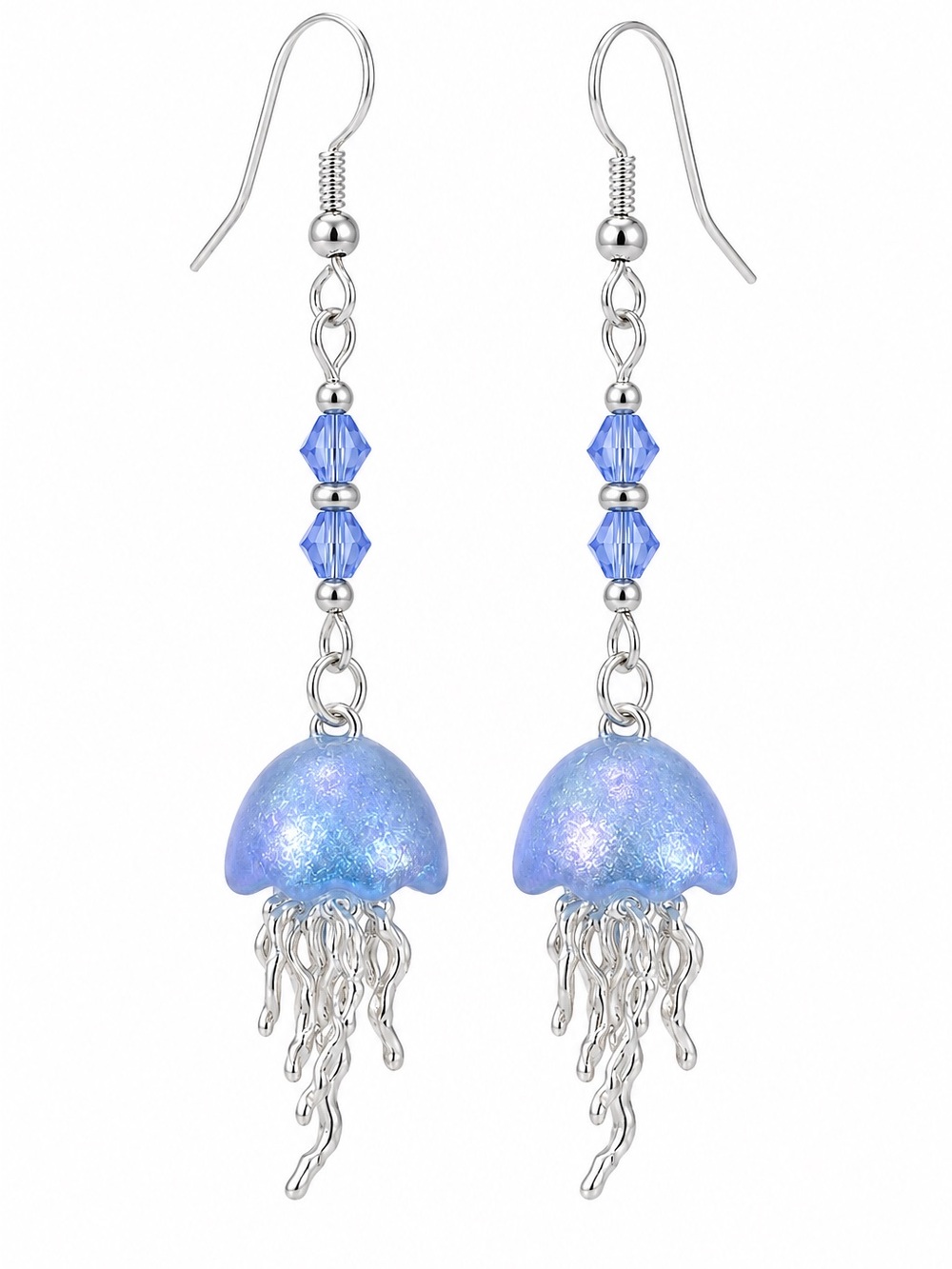 Periwinkle Blue Jellyfish Dangle Earrings with Crystal Beads